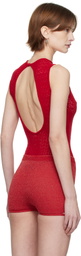 Isa Boulder Red Rib-Knit Halter Bodysuit
