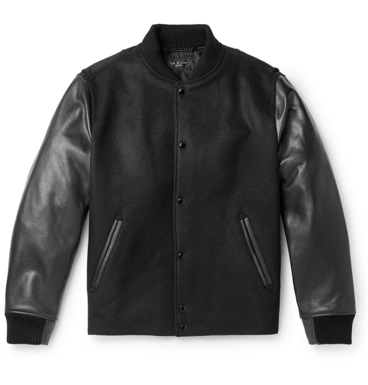 Photo: rag & bone - Boulder Leather and Wool-Blend Bomber Jacket - Black