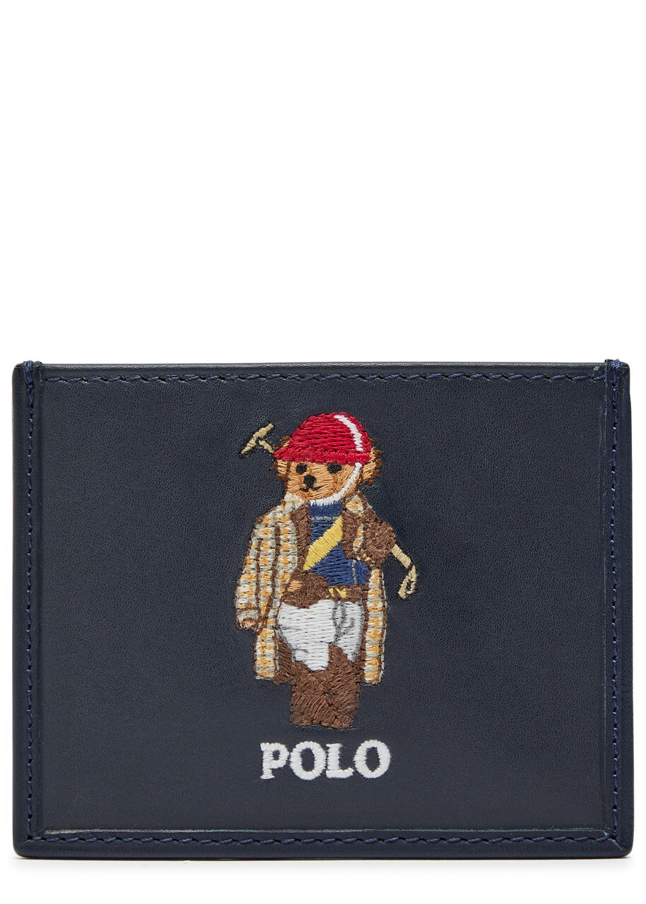 Polo Ralph Lauren Polo Bear Embroidered Leather Card Holder - Navy - One Size