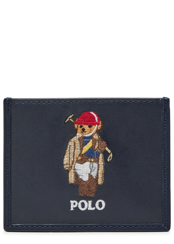 Photo: Polo Ralph Lauren Polo Bear Embroidered Leather Card Holder - Navy - One Size
