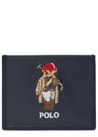 Polo Ralph Lauren Polo Bear Embroidered Leather Card Holder - Navy - One Size