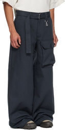 Reese Cooper Navy Cotton Twill Patch Pocket Belted Trousers