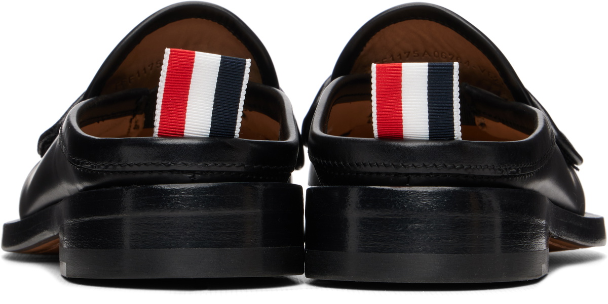 Thom Browne Black Calf Flexible Leather Mule Penny Loafers