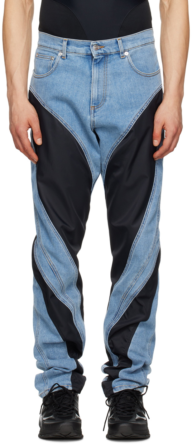 Mugler Blue Paneled Spiral Jeans Mugler