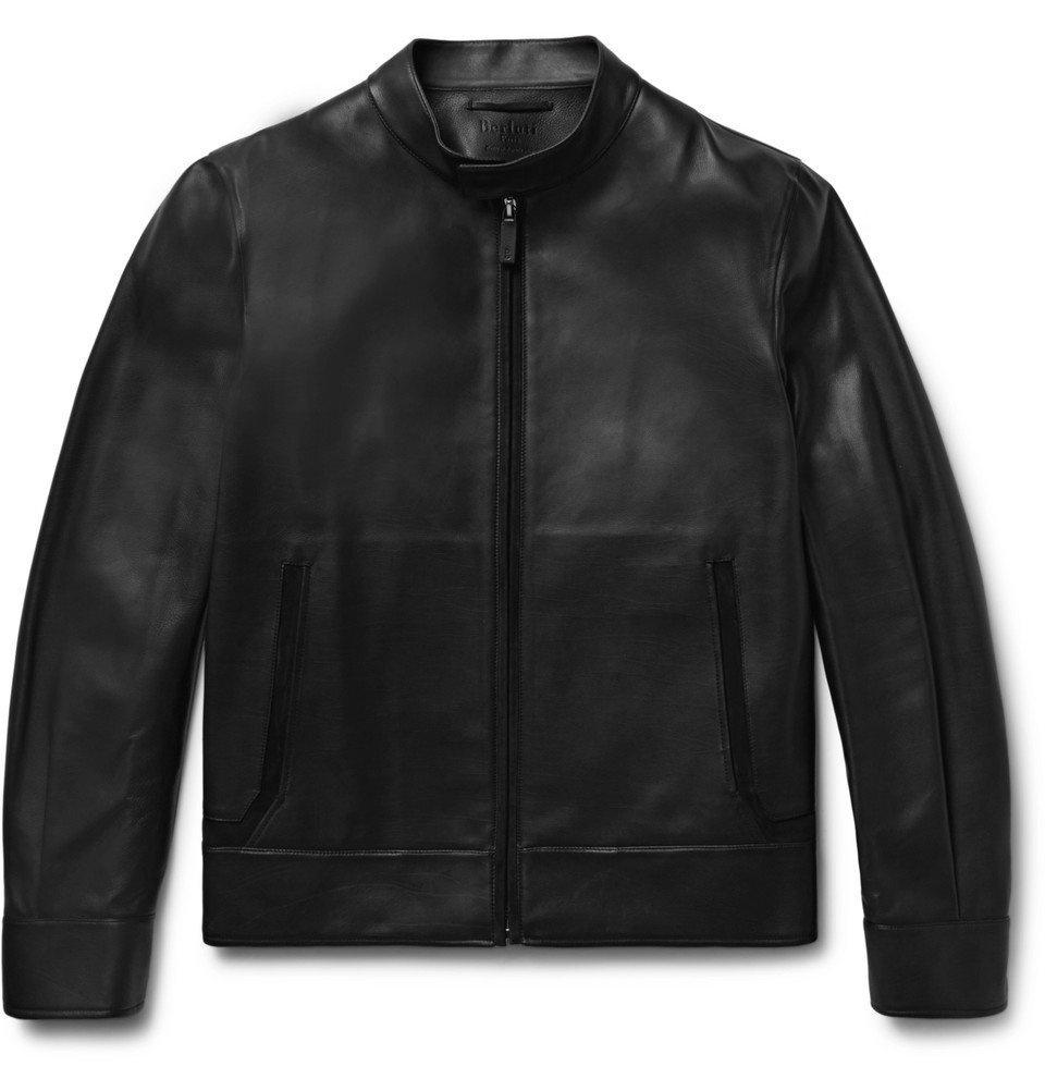 Berluti - Suede-Trimmed Leather Biker Jacket - Men - Black Berluti