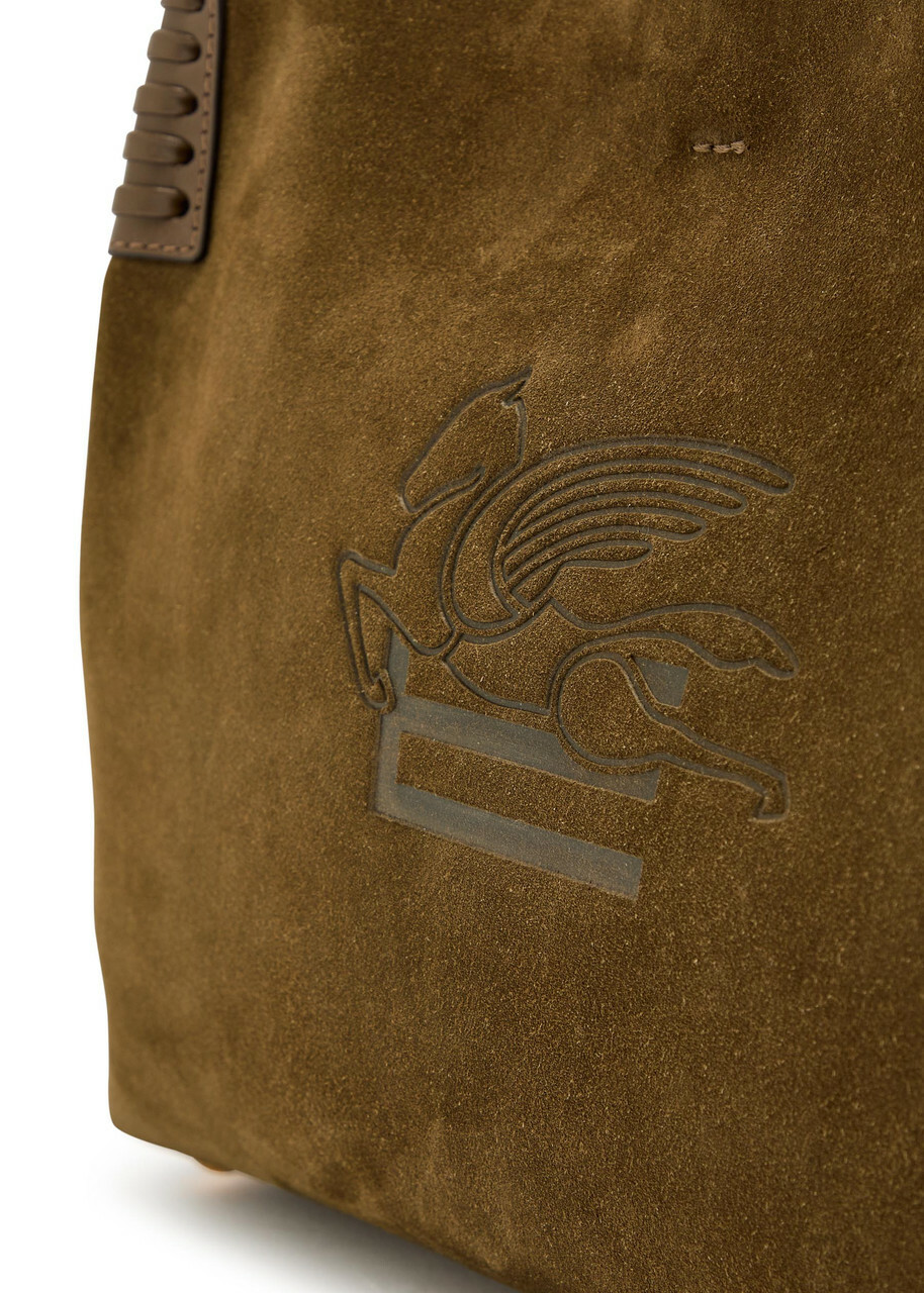 Etro Libra Medium Leather and Suede Tote - Khaki - One Size