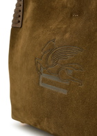 Etro Libra Medium Leather and Suede Tote - Khaki - One Size