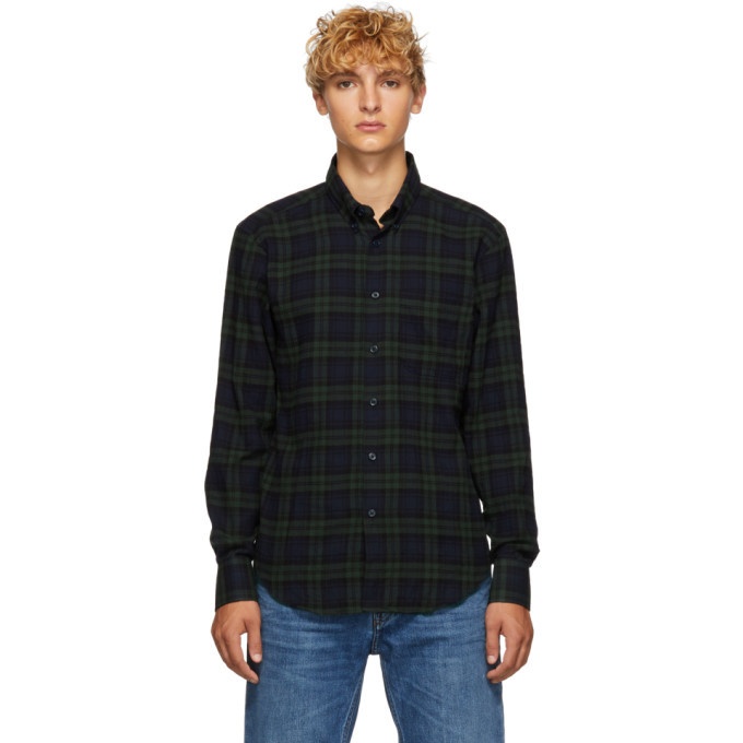 Photo: Naked and Famous Denim Green and Navy Check Shirt