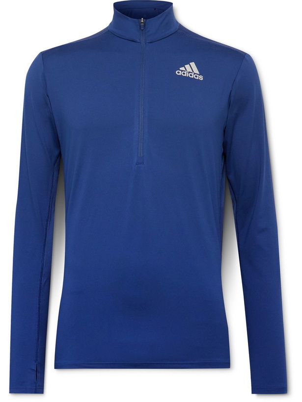 Photo: adidas Sport - Own The Run Logo-Print AEROREADY Half-Zip Top - Blue