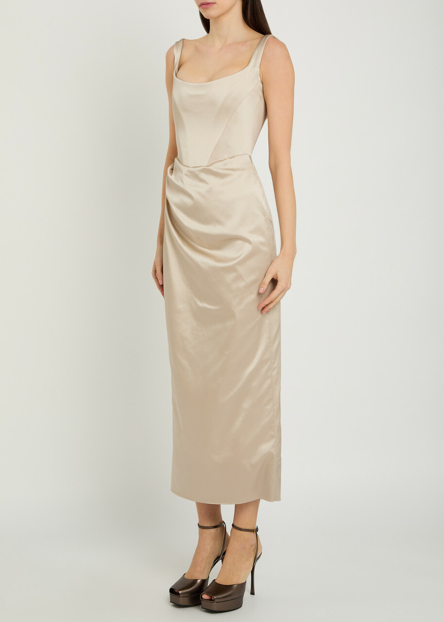 Vivienne Westwood Suzie Corset Satin Midi Dress Sand