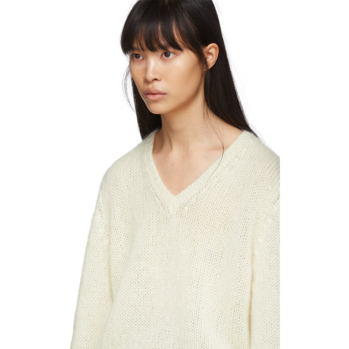 Maison Margiela Off-White Mohair Gauge 3 V-Neck Sweater