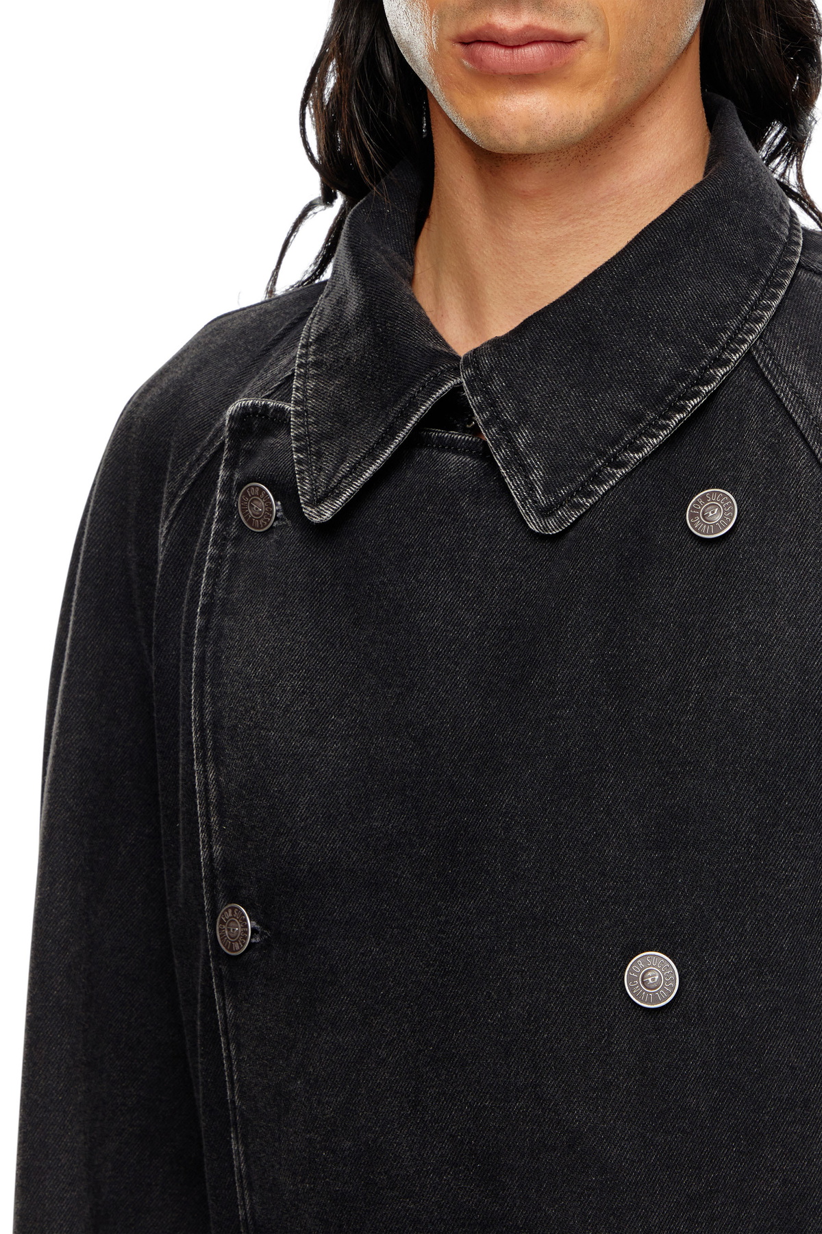 Diesel Trench coat in clean-wash denim - Denim Jackets Mens in Black