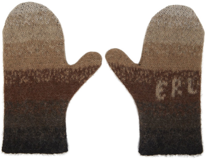 Photo: ERL Brown Knit Logo Gloves