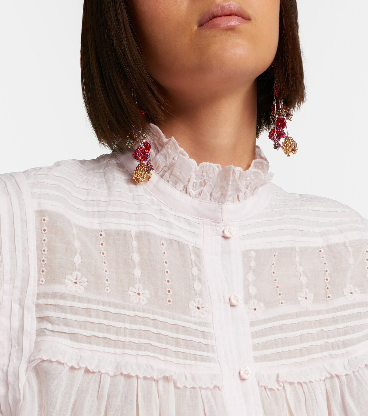 Marant Etoile Dersia embroidered ruffled cotton blouse