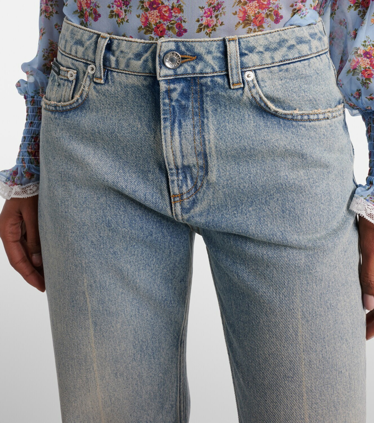 Dolce&Gabbana Leather-trimmed straight jeans