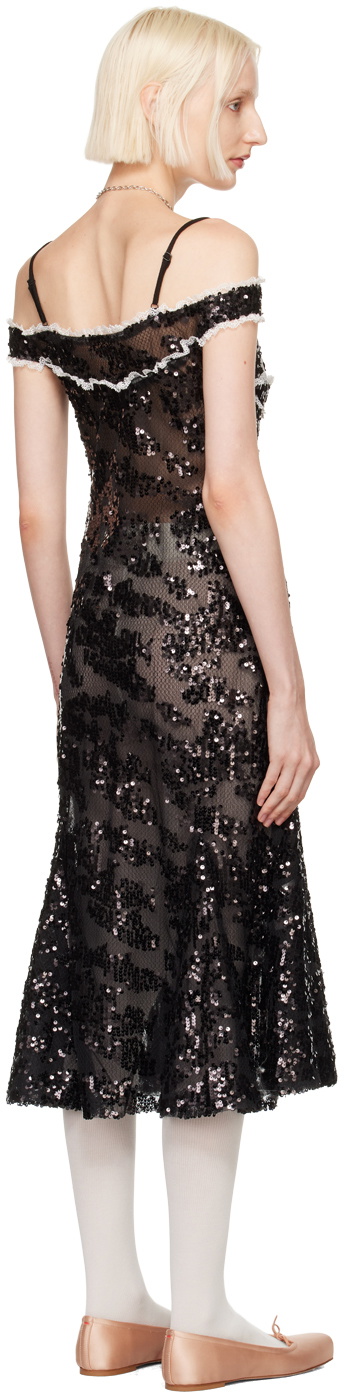 Yuhan Wang Black Off Shoulder Sequin Midi Dress