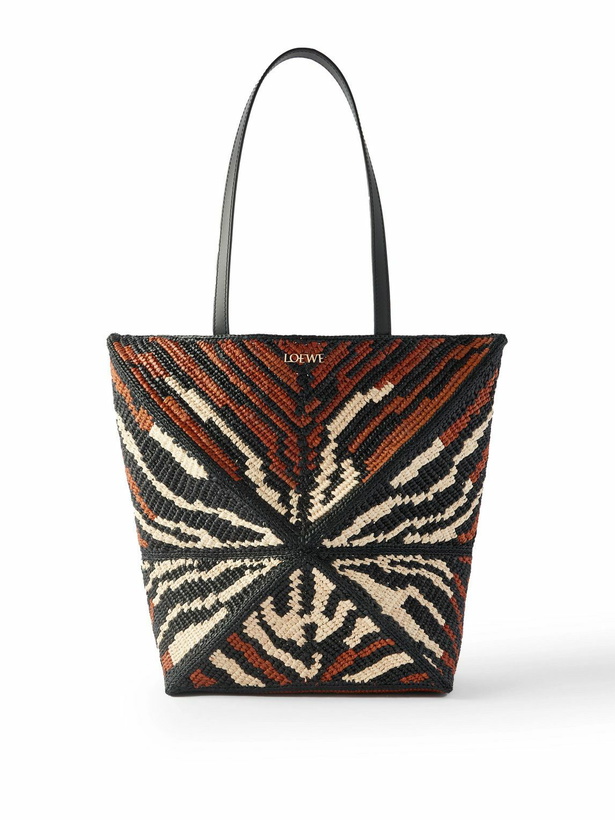 Photo: LOEWE - Paula's Ibiza Puzzle Fold Tiger-Print Leather-Trimmed Raffia Tote Bag