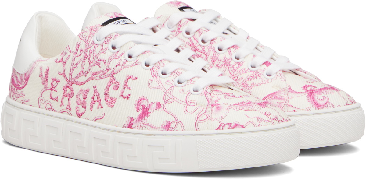 Versace Off-White & Pink Underwater Barocco Greca Sneakers