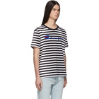 Champion Reverse Weave Black and White Striped Script Logo T-Shirt