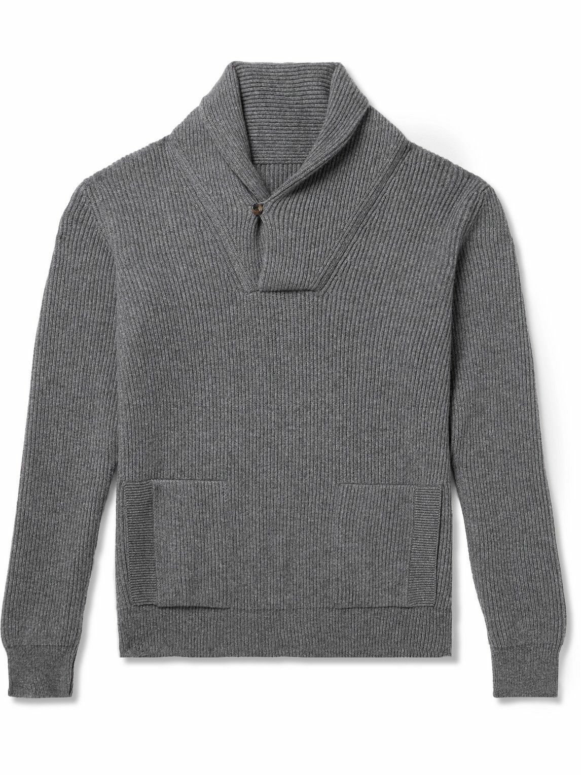Anderson & Sheppard - Shawl-Collar Ribbed Cashmere Sweater - Gray