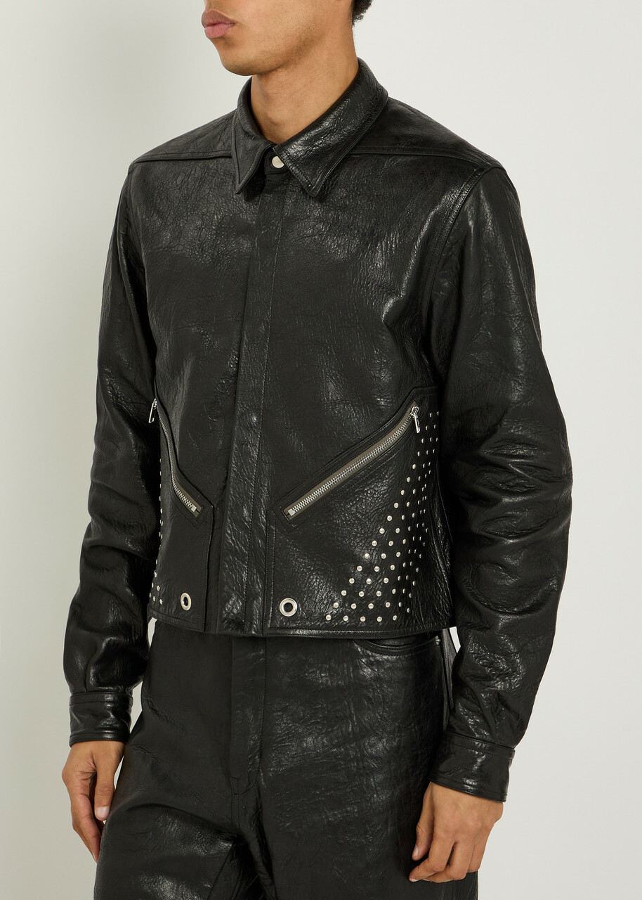 Rick Owens Alice Studded Grained Leather Jacket Black