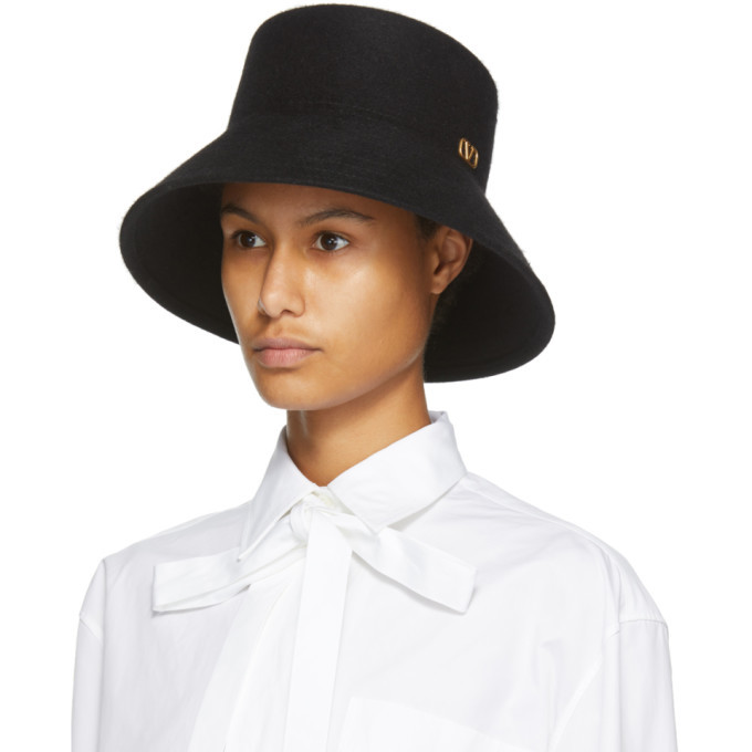 ハット Valentino Garavani Black Felt Bucket Hat Valentino Black Valentino Garavani VLogo Bucket Hat