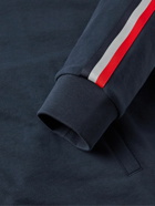 Moncler - Striped Grosgrain-Trimmed Jersey Zip-Up Track Jacket - Blue