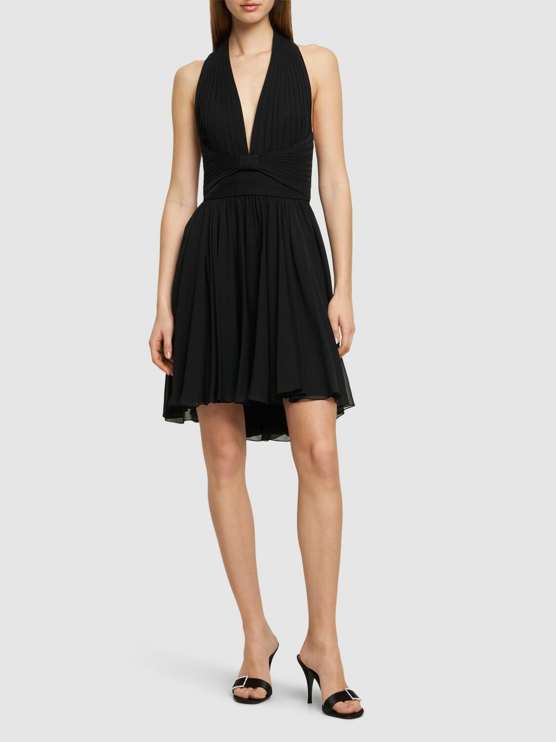 elie saab mini dress Elie Saab Feather-Trim Bustier Crepe Mini Dress