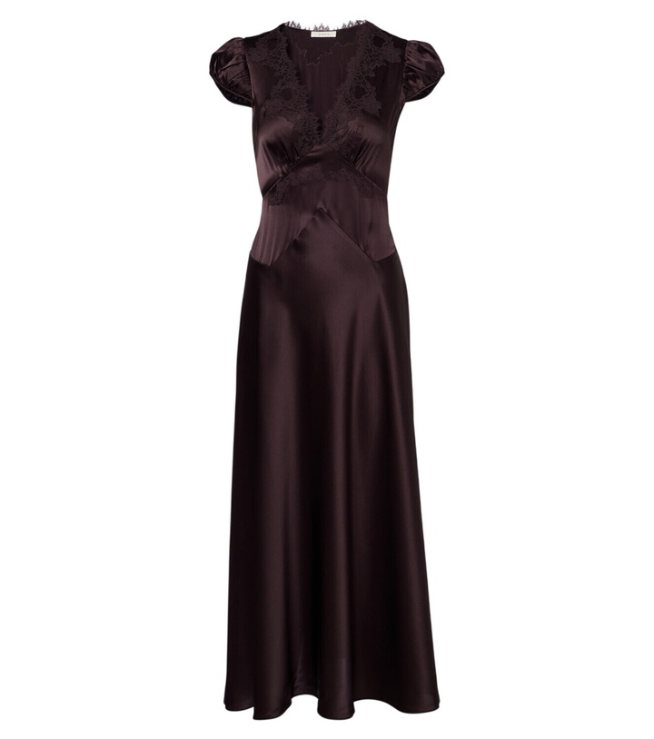 Photo: Dôen Coraline lace-trimmed silk satin midi dress