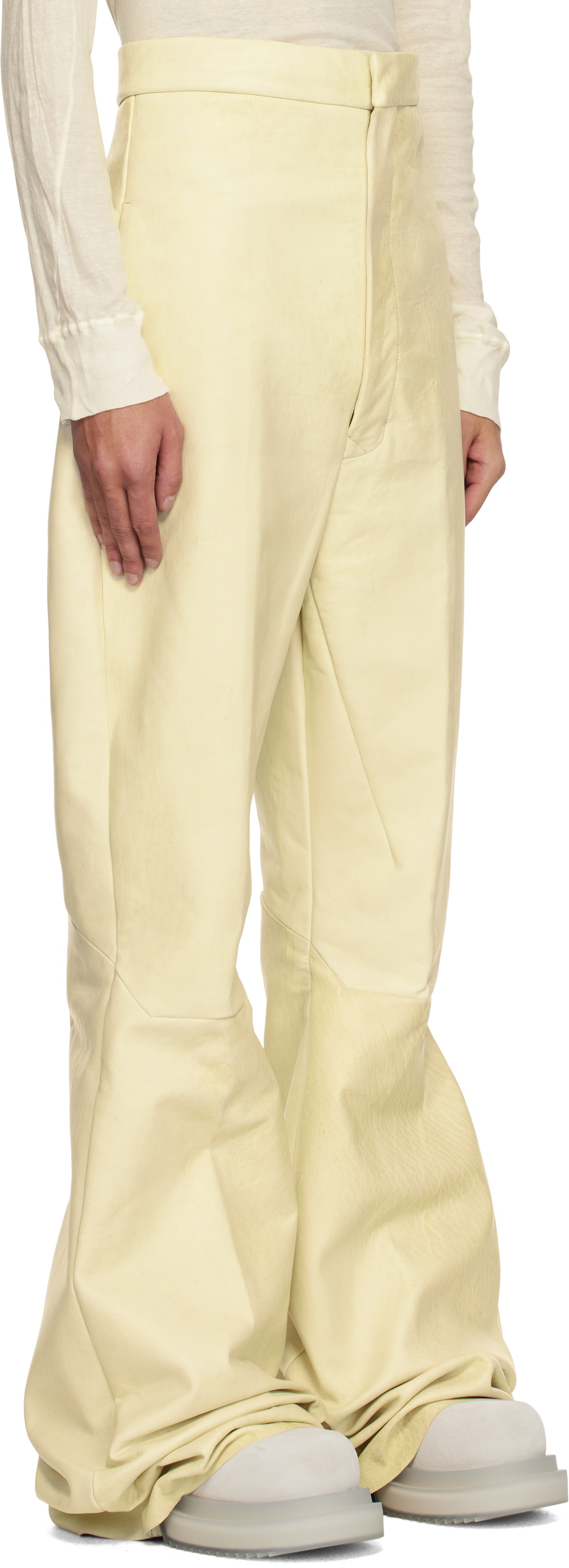 Rick Owens Beige Hollywood Dirt Bolan Leather Trousers