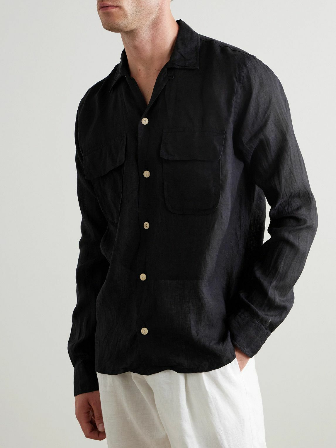 Kingsman - Drake's Convertible-Collar Linen Shirt - Black
