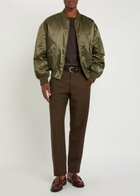 Saint Laurent Padded Satin Bomber Jacket Khaki