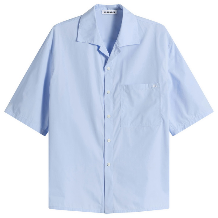 Photo: Jil Sander Men's Boxy Fit Short Sleeve Shirt in Powder Blue