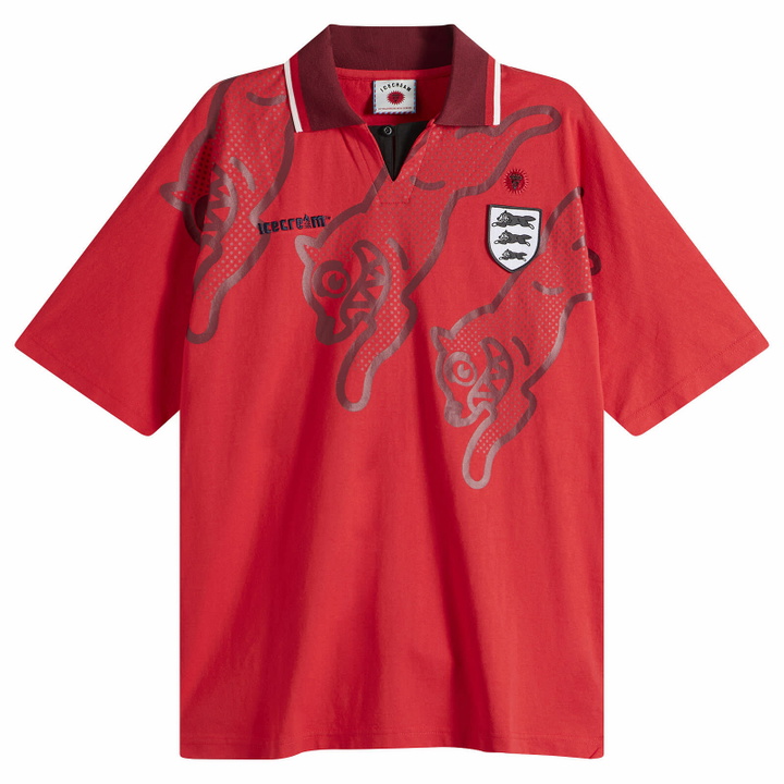 Photo: ICECREAM Men's Running Dog Football Shirt in Red
