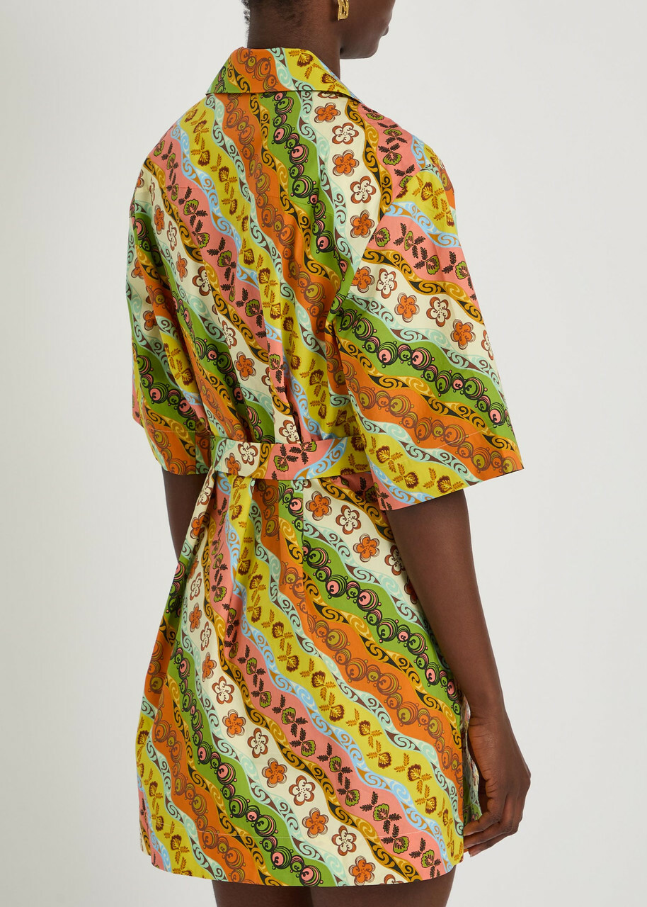 Alemais Janine Printed Belted Cotton Mini Shirt Dress Multicoloured