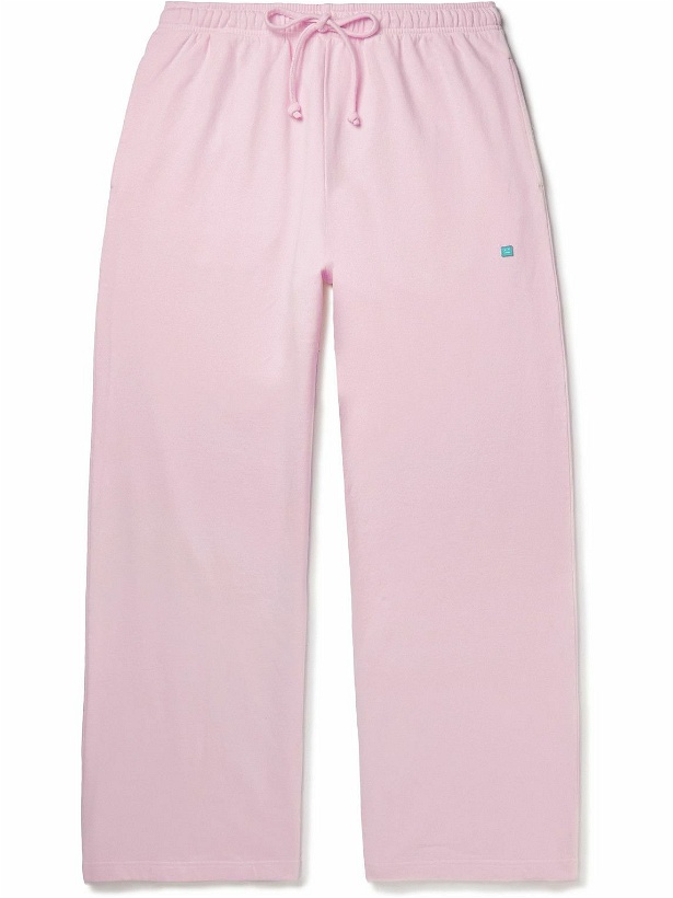 Photo: Acne Studios - Wide-Leg Logo-Embroidered Cotton-Jersey Sweatpants - Pink