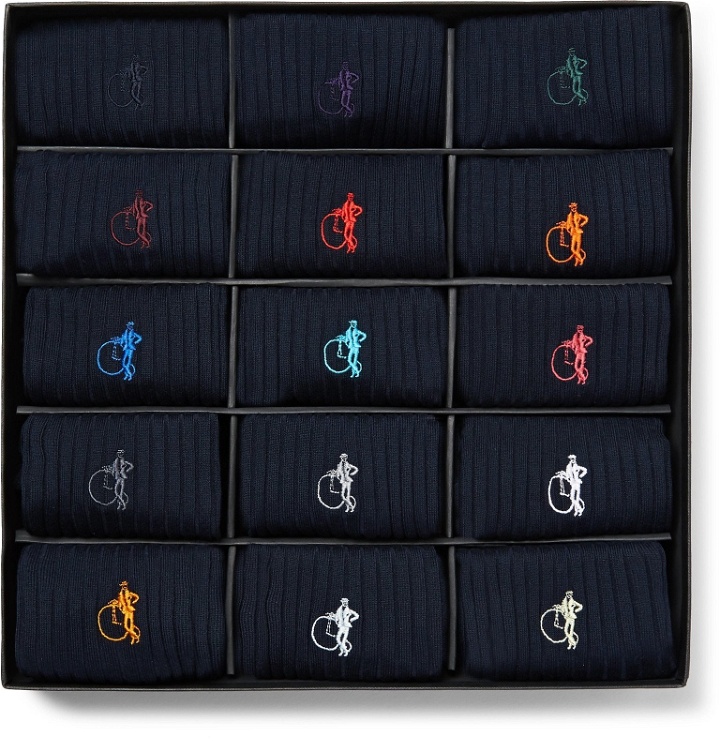 Photo: London Sock Co. - The Solid Sartorial 15-Pack Ribbed Stretch Cotton-Blend Socks - Blue