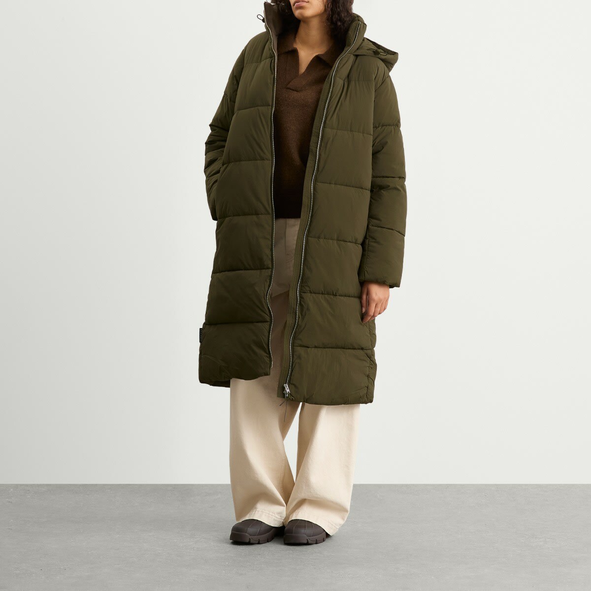 Closed Women's Longline Puffer Coat in Marsh Green