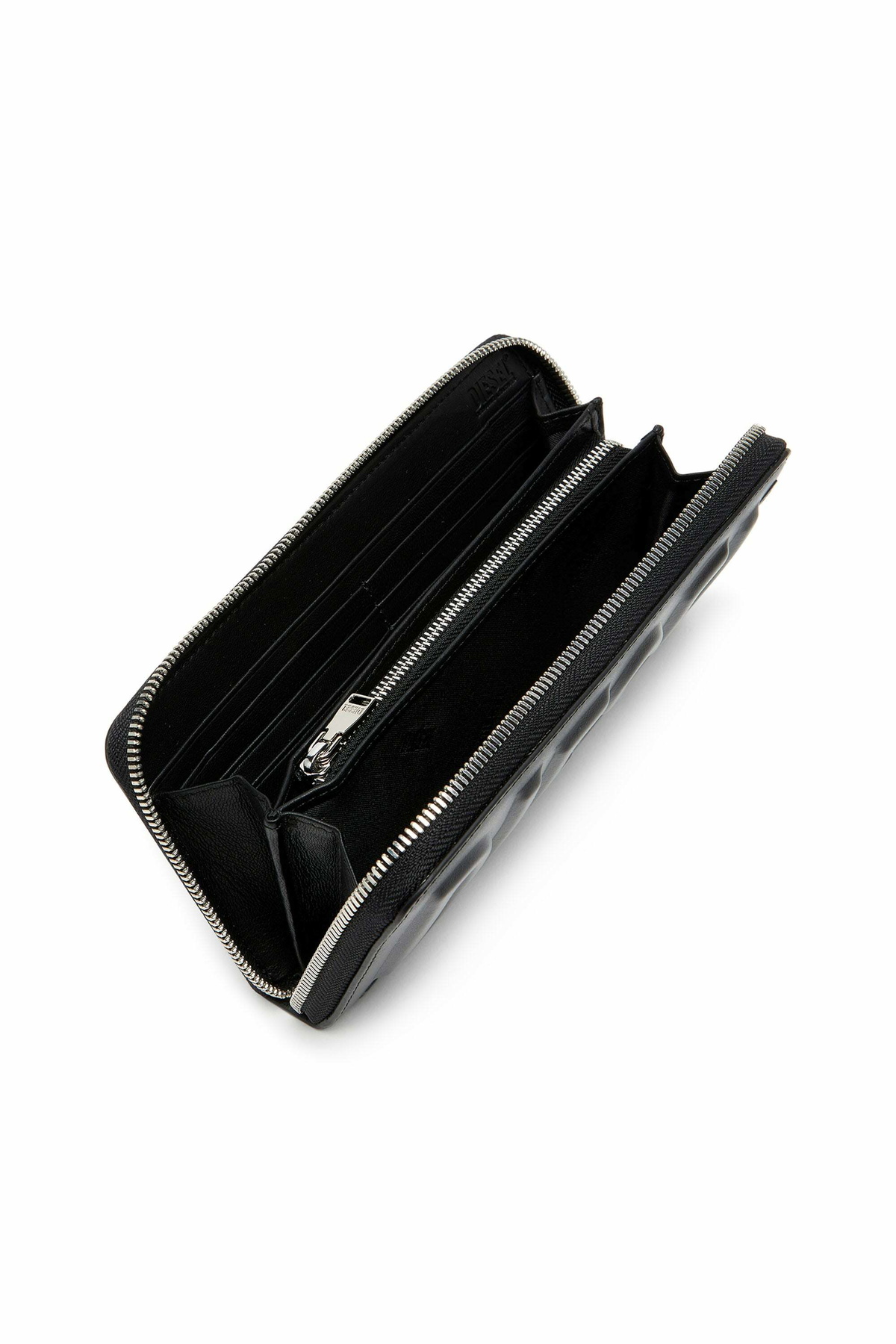 Diesel Long zip wallet in logo-embossed leather - Zip-Round Wallets Mens in Black