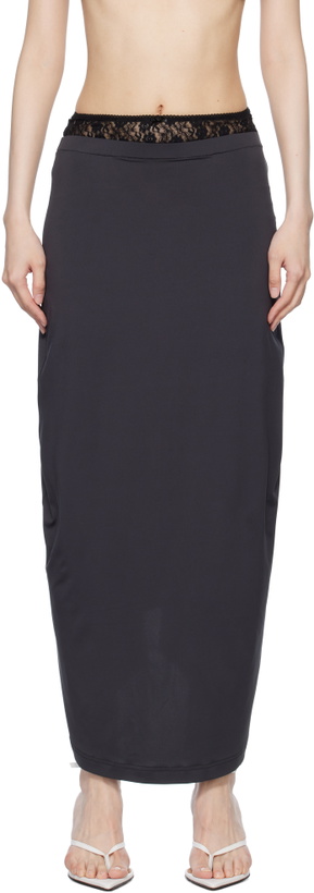 Photo: Pushbutton Navy Lace Layered Maxi Skirt
