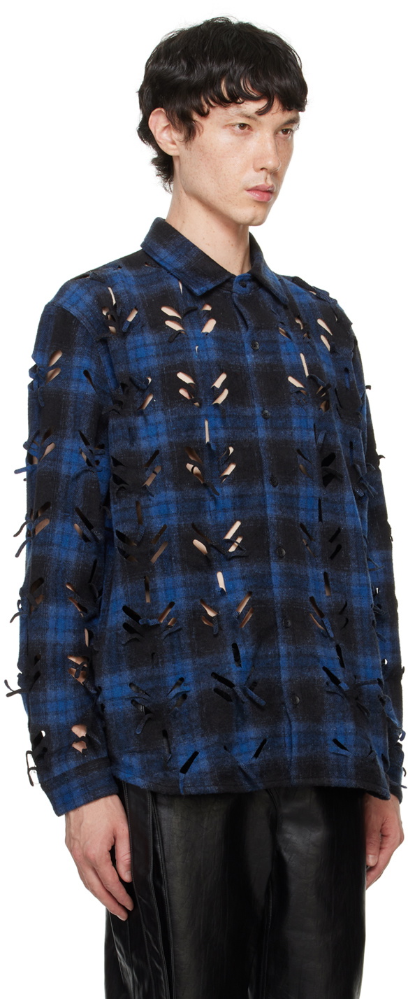 Juntae Kim Blue Laser-Slashed Shirt