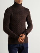 Allude - Slim-Fit Cable-Knit Cashmere-Blend Rollneck Sweater - Brown