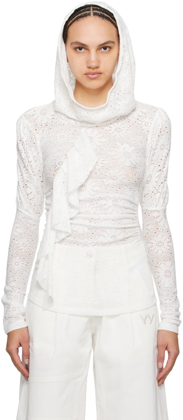 Photo: OPEN YY White Floral Lace Hoodie