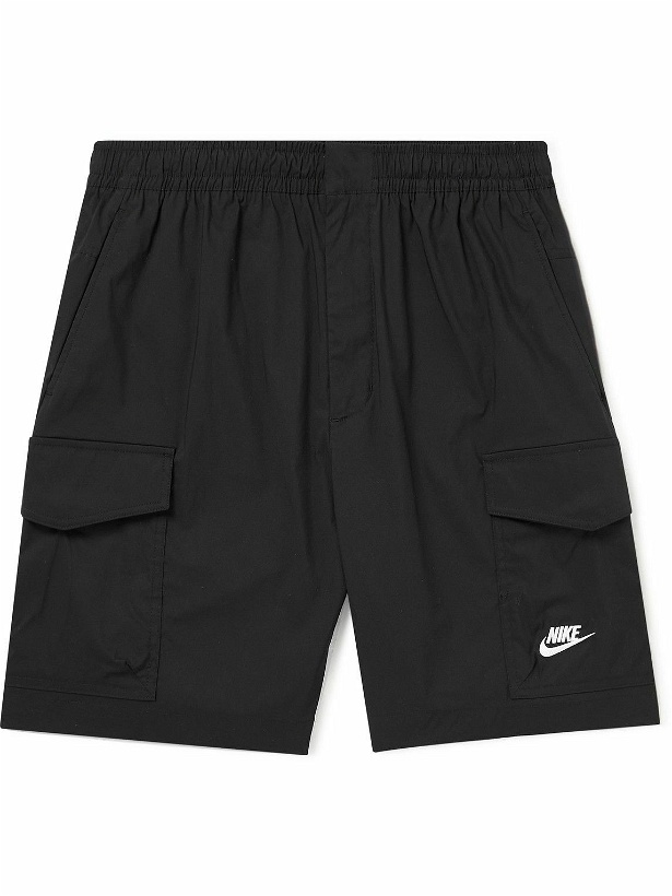 Photo: Nike - Utility Straight-Leg Logo-Embroidered Cotton-Blend Cargo Shorts - Black