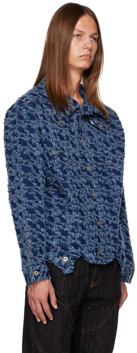 Juntae Kim Blue Loose Thread Denim Jacket