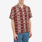 Portuguese Flannel Men's Square Flower Vacation Shirt in Bordeaux