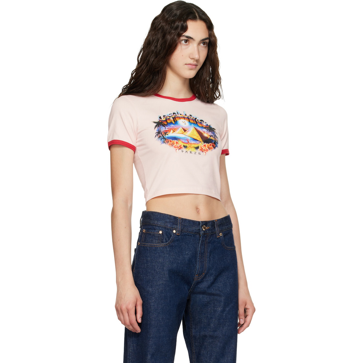 Casablanca Pink Pyramid Tourism Cropped Baby Short Sleeve T‑shirt