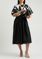 Lovebirds Printed Silk Midi Dress Black And White