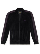 Needles - Logo-Embroidered Webbing-Trimmed Cotton-Blend Velour Track Jacket - Black