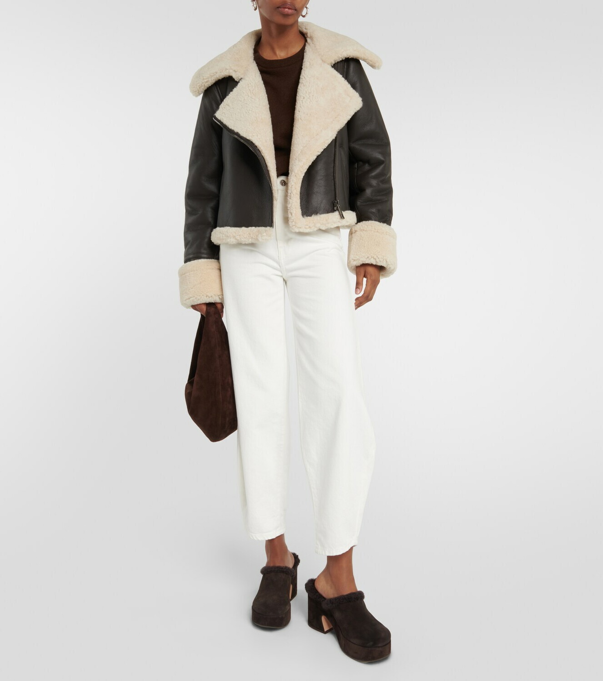 CO Shearling-trimmed leather biker jacket